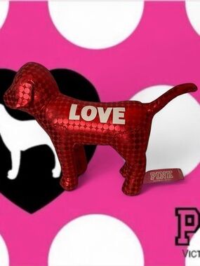 2009 NWT Victoria’s Secret PINK • Metallic Red Disco Dog LOVE Plush